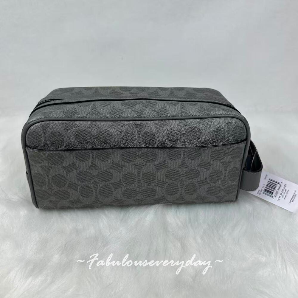Coach Men's Large Travel Kit In Signature Canvas With Patches In Grey CCF36 NWT - Picture 3 of 7